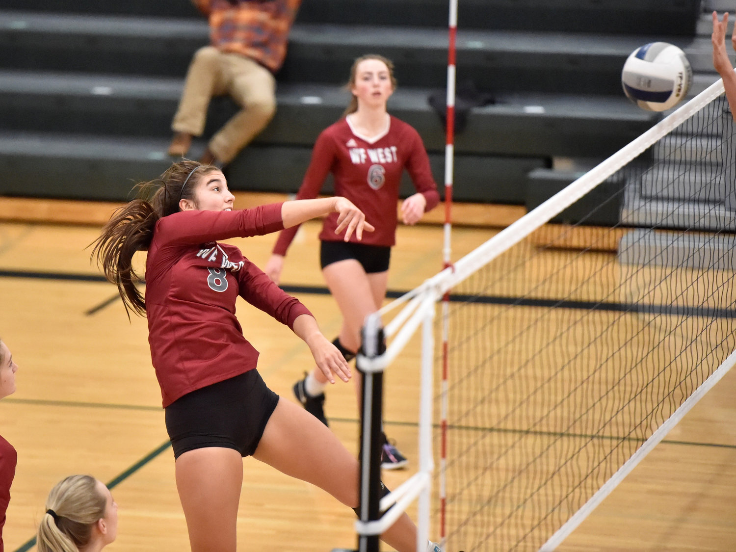W.F. West senior Anna White adjusts for an attack against Woodland on Nov. 9.